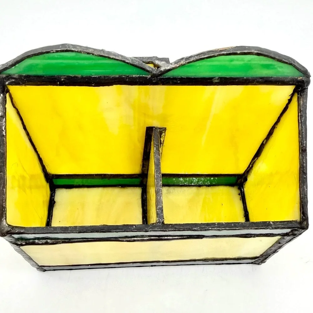 Vintage Stained Slag Glass‎ Letter Holder Mail Organizer Flower Opener Yellow